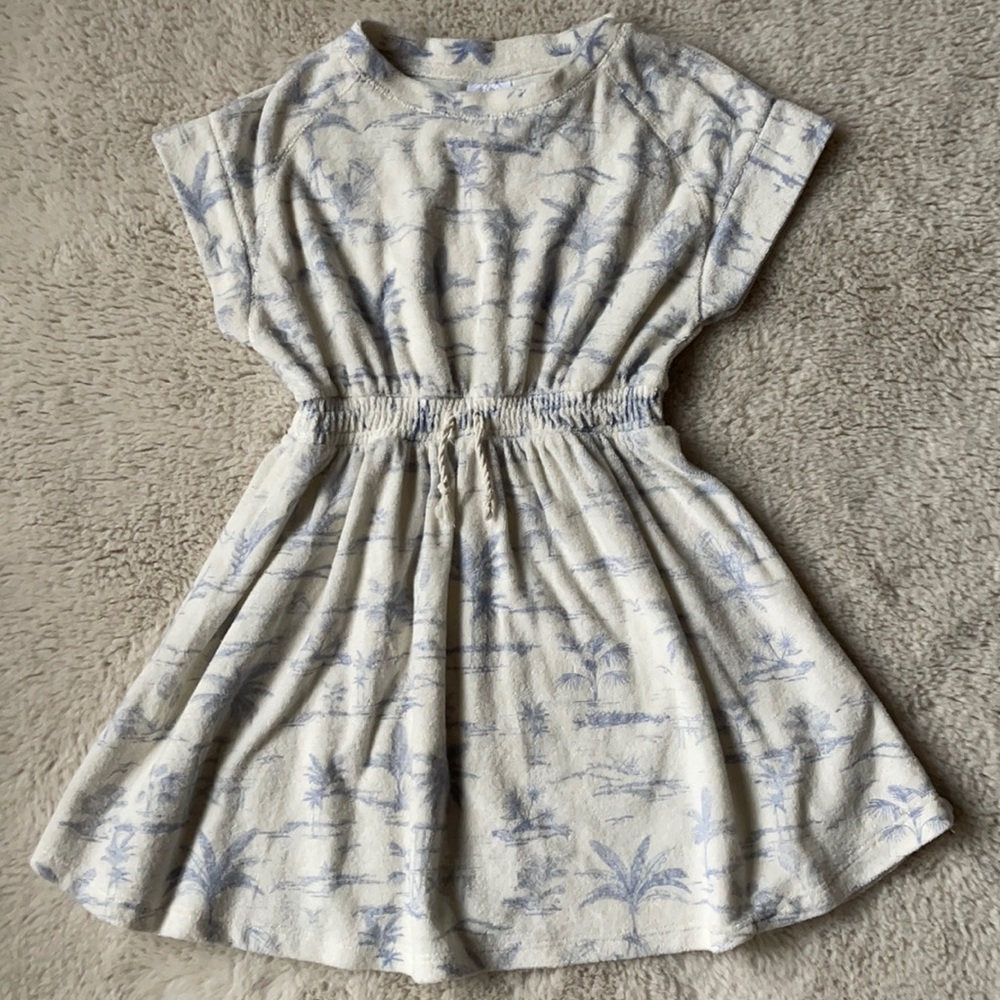 Zara | White & Blue Palm Tree Print Terry Cloth Dress | 7